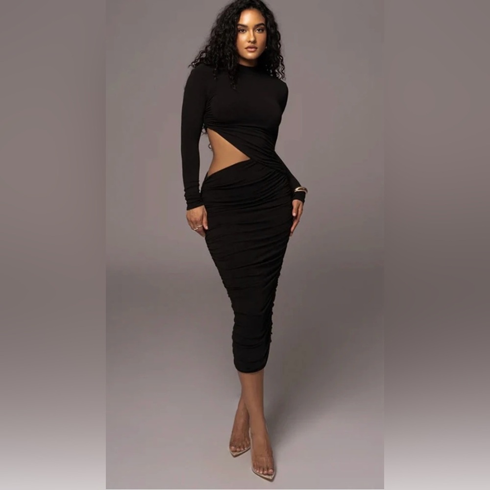 Solid Casual Sexy Women's Fashion Hollow O-Neck Dress Size L